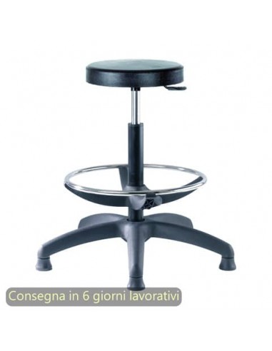 Sgabello tecnico Work 60  tondello in PU flessibile e lavabile nero Seditaly alto con poggiapiedi regolabile LBDSF0000PU01