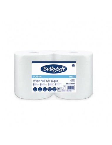 Bobina multiuso 2 veli Bulkysoft Wiper Roll 125 in cellulosa - 125 m bianco - conf. 2 rotoli - 55921.E10