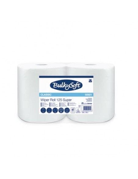 Bobina multiuso 2 veli Bulkysoft Wiper Roll 125 in cellulosa - 125 m bianco - conf. 2 rotoli - 55921.E10