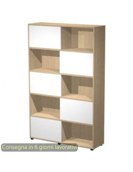 Libreria alta Tetris 5 ripiani con ante scorrevoli 120x35xH.190