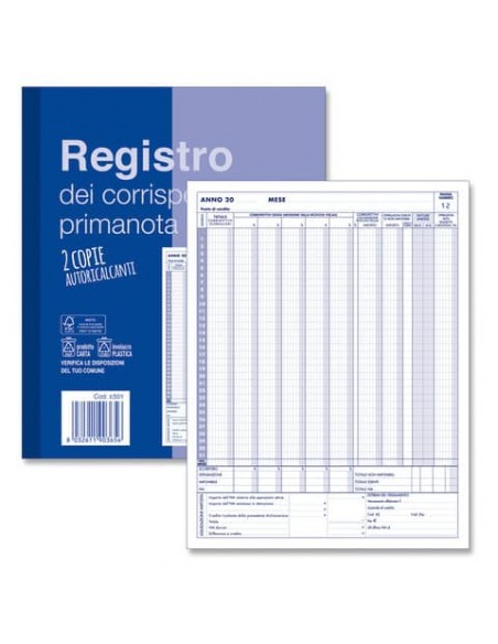 Blocco registro IVA dei Corrispettivi O.C.L. 12x2 copie autoricalcanti - 24x30 cm - 0501