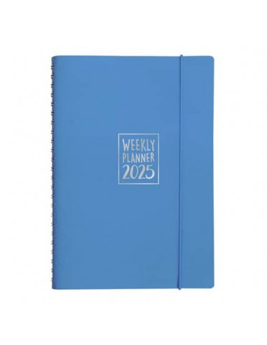 Agenda settimanale Biembi 2025 azzurro spiralata con copertina in cuoio rigenerato 15x21 cm - BNZ265C63-A