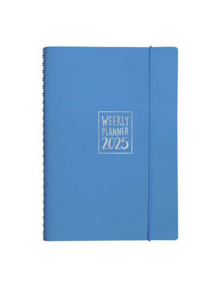 Agenda settimanale Biembi 2025 azzurro spiralata con copertina in cuoio rigenerato 15x21 cm - BNZ265C63-A