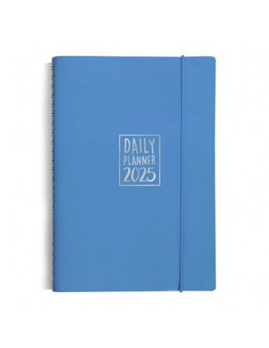 Agenda giornaliera Biembi 2025 azzurro spiralata con copertina in cuoio rigenerato 15x21cm - BNZ265C66-A