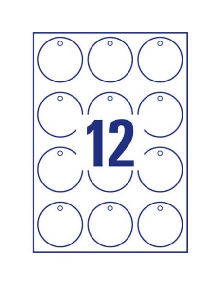 Cartellini micro-perforati Avery ultraresistenti in plastica 190µ tondi bordi lisci in conf. da 120 pz T3004-10