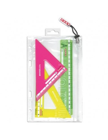 Miniset 3 pezzi da disegno in busta con zip Arda - 2 squadre 45°e 60° + 1 righello 16 cm - KC7063