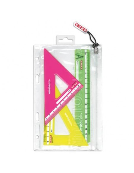 Miniset 3 pezzi da disegno in busta con zip Arda - 2 squadre 45°e 60° + 1 righello 16 cm - KC7063