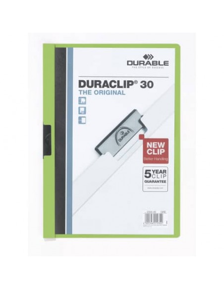 Cartellina con clip Durable DURACLIP® A4 verde - dorso 3 mm - capacità 30 fogli 2200-05