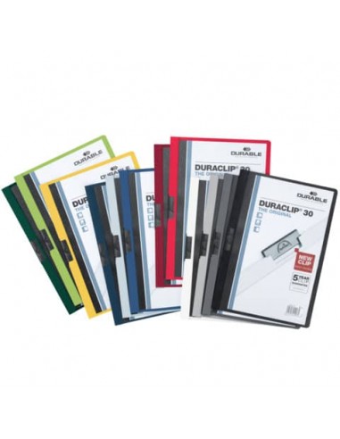 Cartellina con clip Durable DURACLIP® A4 conf. 25 colori assortiti - dorso 3 mm - capacità 30 fogli - 2200-00