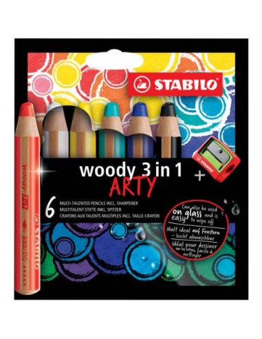 Matite colorate Stabilo Woody 3 in 1 punta larga conf. 6 pz Arty line colori assortiti - 880/6-1-20