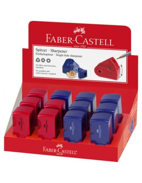 Temperamatite 1 foro Faber-Castell Sleeve con serbatoio - colore rosso/blu - 182711