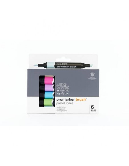 Pennarelli doppia punta Winsor&Newton Promarker brush 6 colori assortiti pastello - 0290125