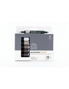 Pennarelli doppia punta Winsor&Newton Promarker brush 12 colori grigi e 1 blender - 0290144