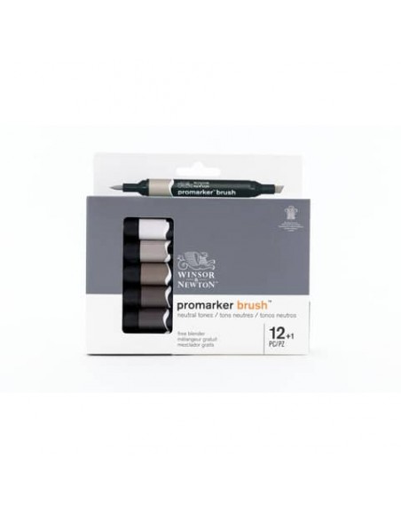 Pennarelli doppia punta Winsor&Newton Promarker brush 12 colori grigi e 1 blender - 0290144