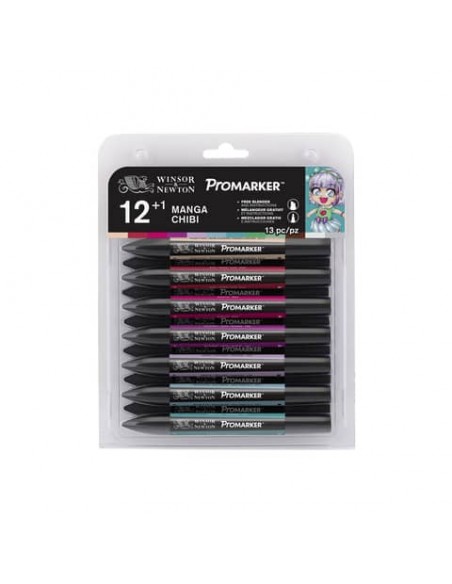 Pennarelli doppia punta Winsor&Newton Promarker 12 colori assortiti manga chibi - 0290141