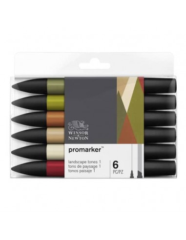 Pennarelli doppia punta Winsor&Newton Promarker - colori landscape - conf. 6 pezzi - 0290117
