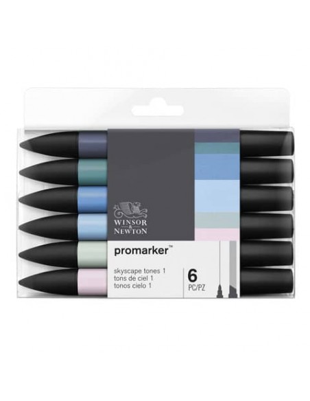 Pennarelli doppia punta Winsor&Newton Promarker - colori skyscape - conf. 6 pezzi - 0290118