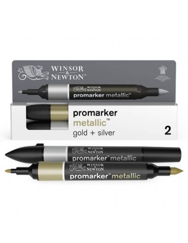 Pennarelli doppia punta Winsor&Newton - Promarker argento e oro - conf. 2 pezzi - 0290150