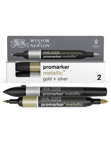 Pennarelli doppia punta Winsor&Newton - Promarker argento e oro - conf. 2 pezzi - 0290150