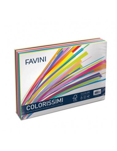 Carta colorata Favini Prisma Colorissimi 25x35 cm 220 g/m2 risma da 240 ff 15 colori - A33X244