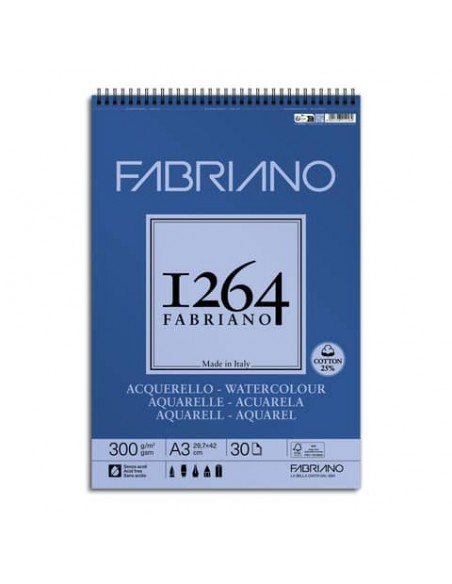 Blocco acquerello spiralato Fabriano 300 g - 30 fogli A3 - 19100650