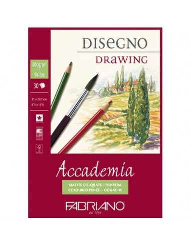 Blocco collato Fabriano Accademia grana naturale 200 g A4 - 30 fogli - 41202129