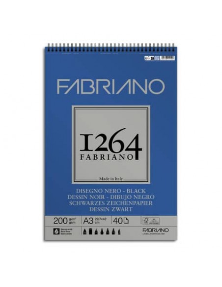 Blocco da disegno spiralato 1264 200 g - 40 fogli neri A3 - 19100653