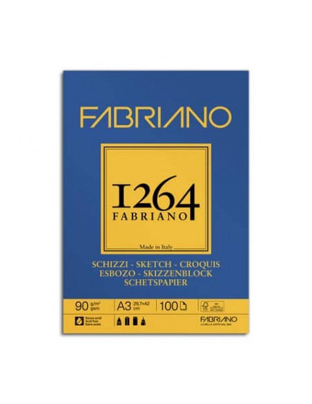 Blocco collato Fabriano 1264 schizzi 90 g A3 - 100 fogli - 19100633