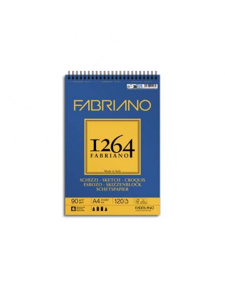 Blocco spiralato Fabriano 1264 schizzi 90 g 120 fogli A4 - spirale lato corto - 19100637