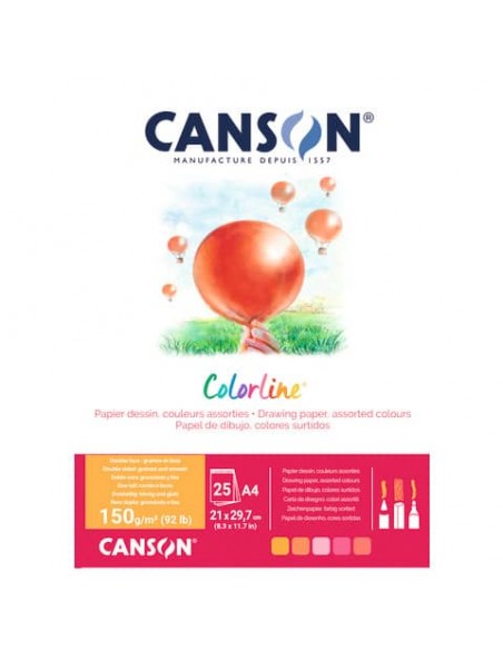 Album da disegno Canson Colorline® A4 150 g/m² 25 ff assortimento Fuoco C31074P001