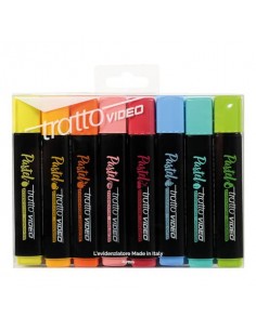 Evidenziatori Tratto Video Pastel  1-5 mm in busta appendibile da 8 colori pastello assortiti - F838000