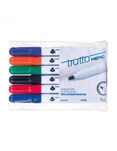 Marcatore per lavagne bianche Tratto Memo p. tonda - conf. da 6 colori assortiti - F854200
