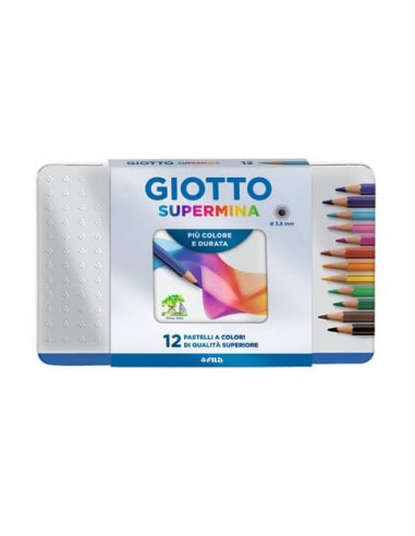 Matite colorate Giotto Supermina in scatola di metallo conf. 12 colori assortiti - F236700