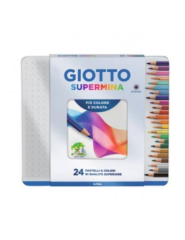 Matite colorate Giotto Supermina in scatola di metallo conf. 24 colori assortiti - F236800
