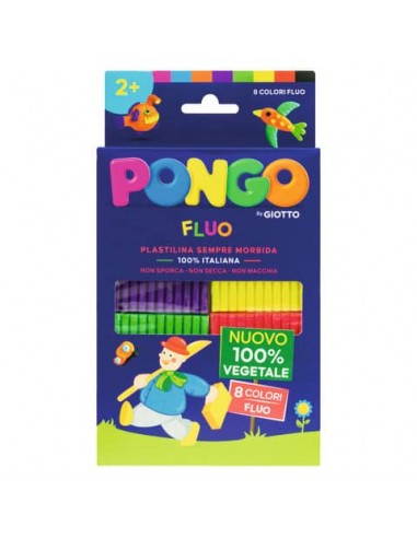 Panetti di plastilina 100% vegetale Pongo by Giotto 264 g conf. da 8 colori fluo assortiti - F603200