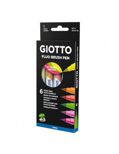 Pennarelli acquerellabili con punta a pennello Giotto Turbo Soft Brush in conf. 6 colori assortiti Fluo - F427200