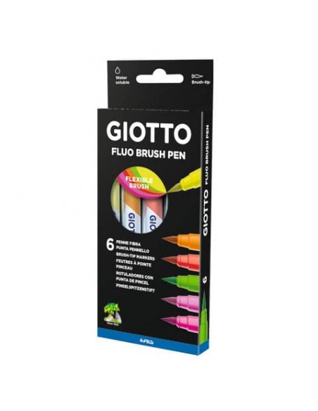 Pennarelli acquerellabili con punta a pennello Giotto Turbo Soft Brush in conf. 6 colori assortiti Fluo - F427200