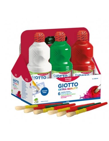 Tempera a base d'acqua Giotto Extra Quality flacone 1 L - conf. da 6 colori assortiti - F53460000