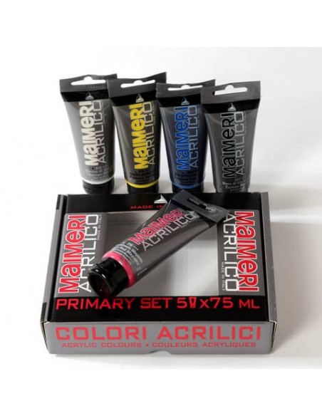 Set colori acrilici primari Maimeri in tubetto 75 ml 5 colori assortiti - M0998190