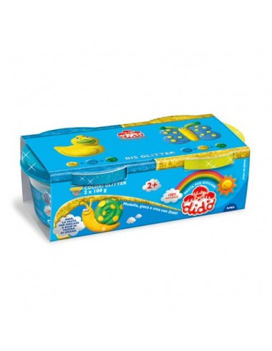 Pasta modellabile Didò Bis Glitter 100 g - conf. 2 pezzi - giallo e azzurro - F396701