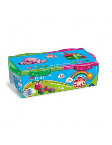 Pasta modellabile Didò Bis Glitter 100 g - conf. 2 pezzi - magenta e verde - F396702