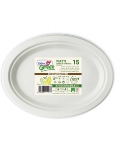 Piatti ovali in polpa di cellulosa Dopla Green bianchi conf. 15pz ovali 190x254 mm - 7750