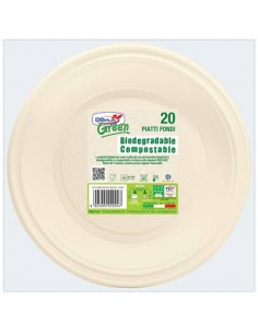 Piatti fondi in Mater-BI Dopla Green avorio conf. 20 pz fondi Ø 205 mm 11797