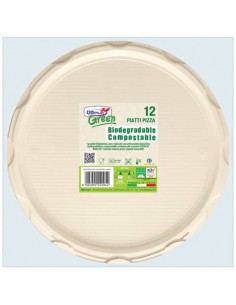 Piatti pizza in Mater-BI Dopla Green avorio conf. 12 pz pizza Ø 320 mm 11798