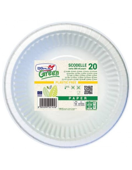 Scodelle Dopla Green in carta Bi fibra vergine conf. 20 pz. Bianco Ø 190 mm - 8158
