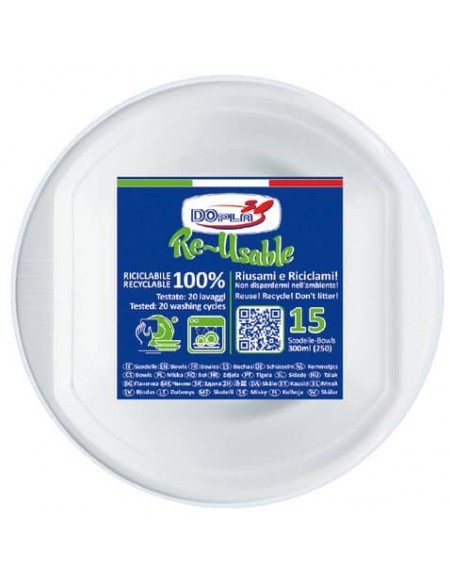 Scodelle Dopla Reusable in polistirene reuse  conf. 20 pz. Bianco 300 ml - conf. 15 pz - 8141