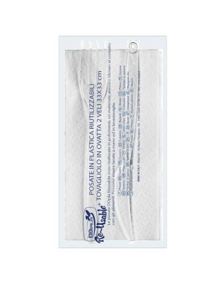 Set 2 posate Dopla Professional reuse in polistirene con tovagliolo conf. 100 pz. Trasparente set 2 posate + tovagliolo -