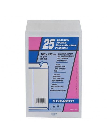 Busta a sacco Blasetti Self bianco - 80 g/m2 - in conf. 25 buste - 160x230 mm 535