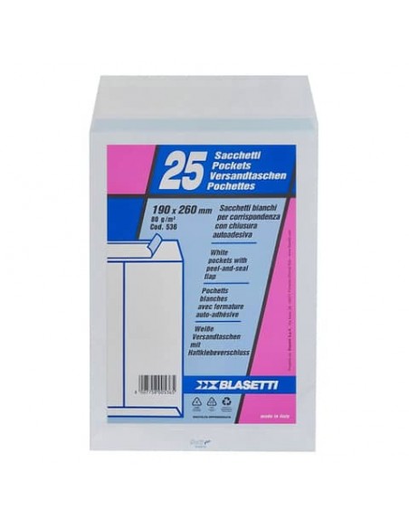 Busta a sacco Blasetti Self bianco - 80 g/m2 - in conf. 25 buste - 190x260 mm 536