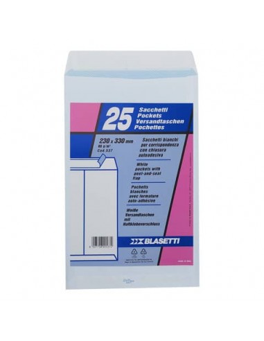 Busta a sacco Blasetti Self bianco - 80 g/m2 - in conf. 25 buste - 230x330 mm 537